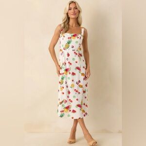 Red Dress Boutique White Midi Sundress with Fruit Print